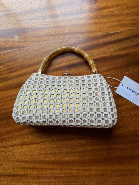 Tommy Bahama Handbags - Tommy Bahama Cream Woven Mini Bag with Bamboo Handle